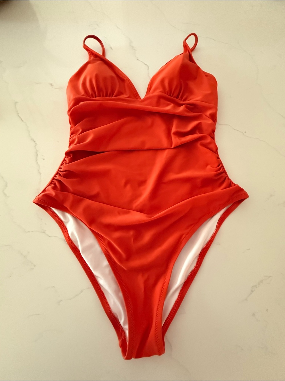 Women's Red One-Piece Swimsuit with Ruched Front
